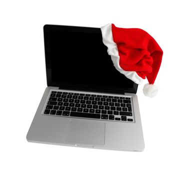Computer with santa hat for christmas