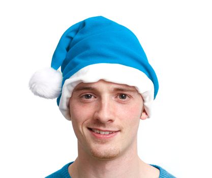 Guy with blue christmas hat