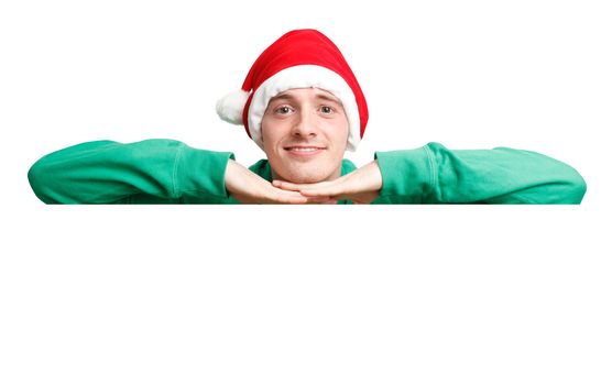 Christmas Guy with santa hat and sign