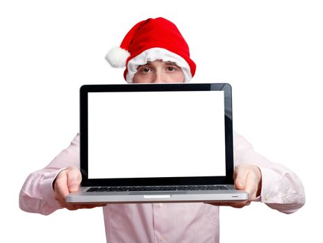Businessman with santa hat and computer