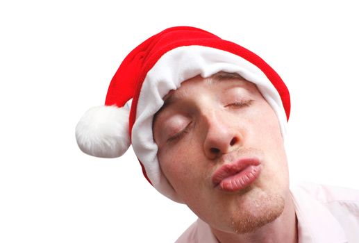 Guy with santa hat kissing