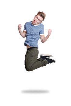 A guy jumping with joy