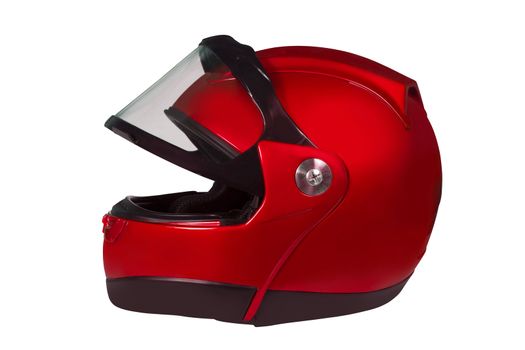 Motorcycle helmet with a raised glass isolated on white with clipping path