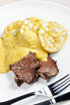 sirloin on cream with dumplings