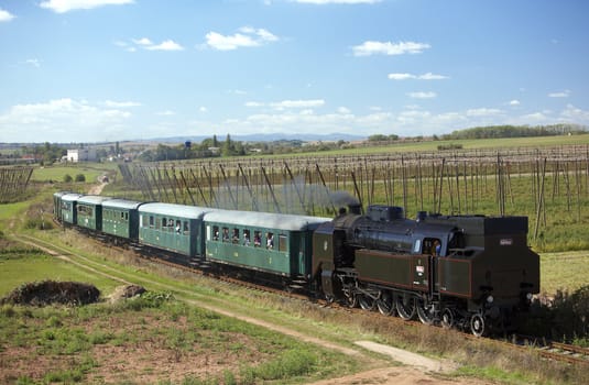 steam train (464.102), Knezeves - Krupa, Czech Republic