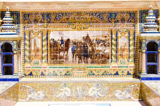 tile painting, Spanish Square (Plaza de Espana), Seville, Andalusia, Spain