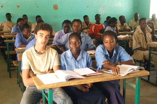 Visit French schoolboys in Burkina Faso Faso in a school of a village. Exchanges are done between the small French and the small Africans for better understanding the differences in life between them.