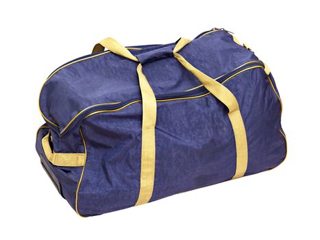 blue travel bag with handles isolated on a white background