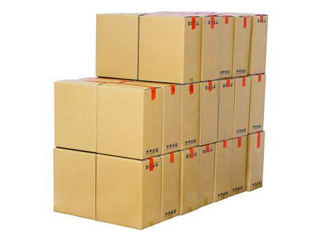 stack of cardboard boxes isolated on white background