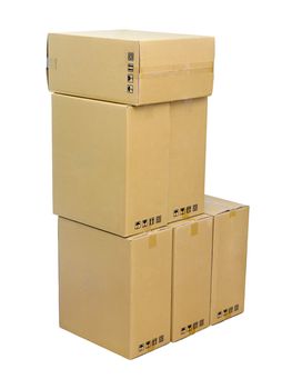 stack of cardboard boxes isolated on white background