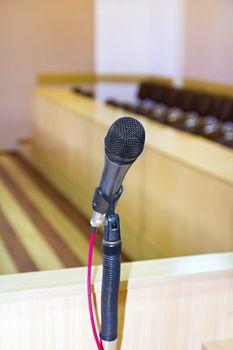microphone at the podium to speak at the conference hall