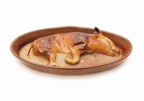 freshly roasted pig isolated on white background