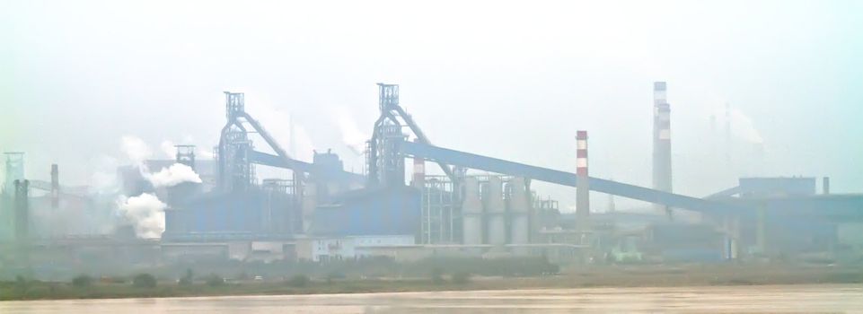 Photo of factories along Yellow River, the second longest river in China