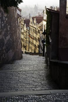 Early morning sunrise from a stairway in prague
