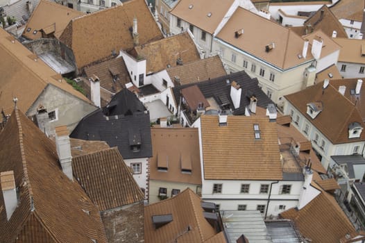 Looking over the rooftops of the historic city of Cesky krumlov, Czech Republic