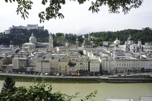 The historic city of Salzburg with the castle in the background