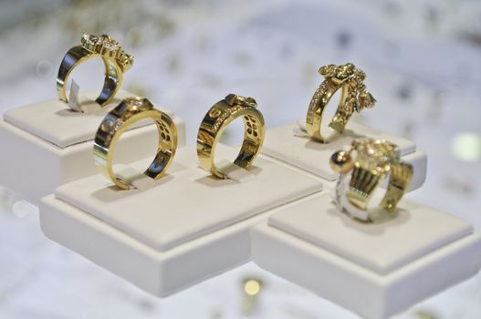 Fife golden rings in a jewelry store on display for Christmas