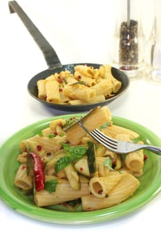 noodles with fiery chili, garlic, zucchini and herbs