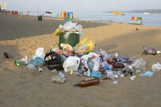 garbage can on the beach