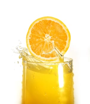Orange slice and glass of orange juice