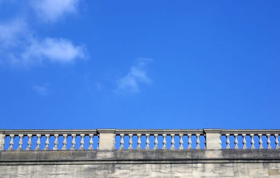 old balustrade against blue summer/ autumn/ fall sky, plenty of copy space