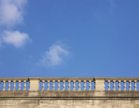 old balustrade against blue summer/ autumn/ fall sky, plenty of copy space