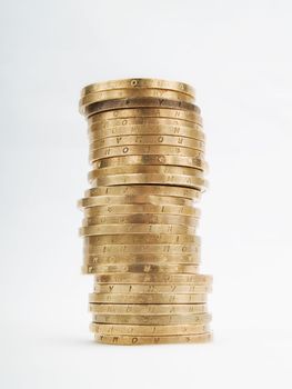 Pile of coins on a white background