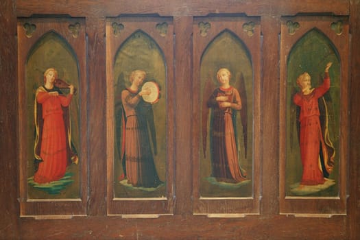 old altar panel, front, in english country church