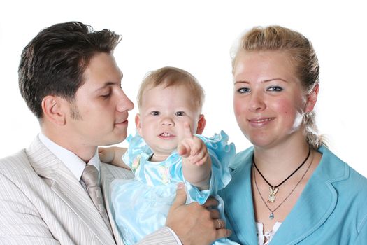 smiling family child isolated white happiness parent