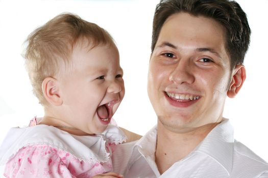 smiling family child isolated white happiness parent