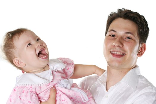 smiling family child isolated white happiness parent