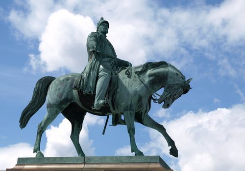 A statue of King Christian VII situated in front of Christiansborg Palace in central Copenhagen, Denmark.