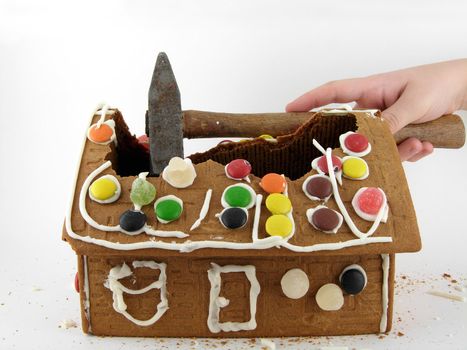 Norwegian Christmas. Decorated Gingerbread house. 