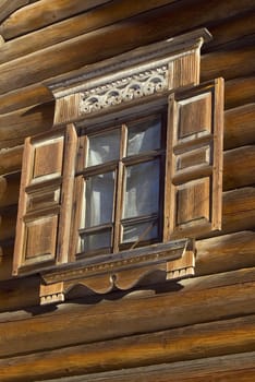 traditional rustic russian house window in old stiletto