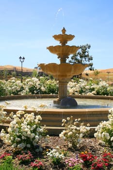 Close up of a fountain in a garden.
