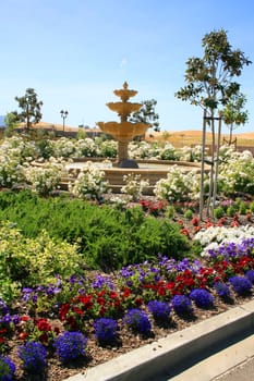 Close up of a fountain in a garden.
