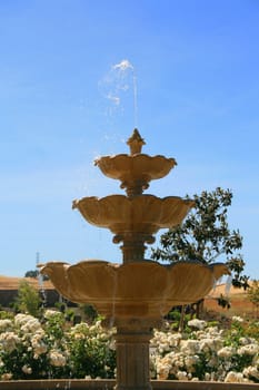 Close up of a fountain in a garden.
