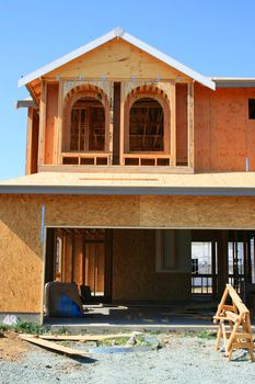 Close up of a building under construction.
