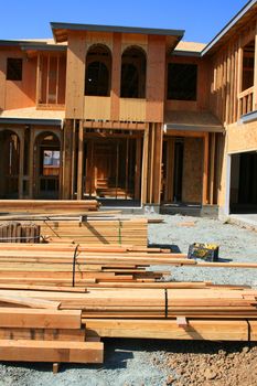 Close up of a building under construction.
