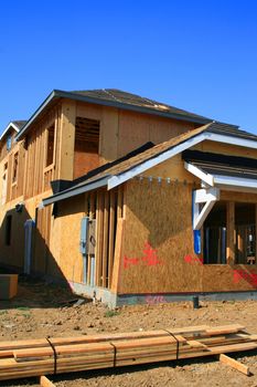 Close up of a building under construction.
