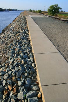 Levee road in a big new marina.
