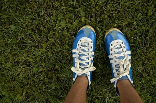 vintage shoes on the green grass