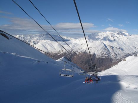 Chairlift view back down a mountain