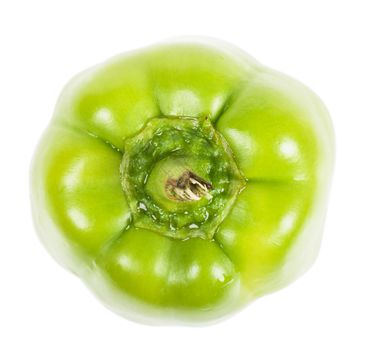 Sweet green pepper isolated over white background. Top view