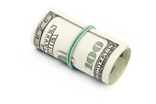 rolled hundreds dollars,focus on the center of the photo