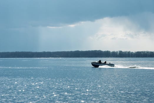 special toned photo f/x, focus point on the motor-boat