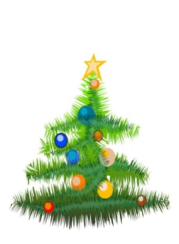 Christmas tree with decorations isolated on the white background(with clipping path)