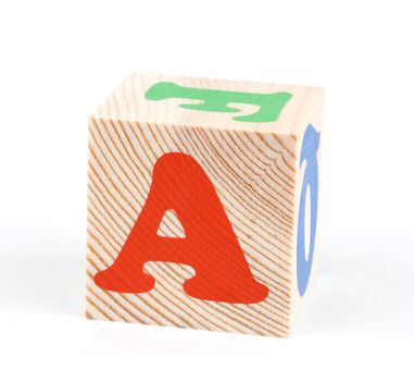 child brick with letter a, isolated on white background