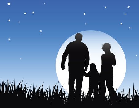 mather father and child on night walk