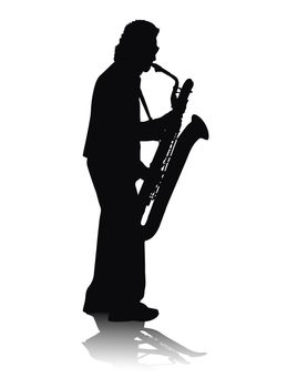 jazz improvisation on sax, isolated man on white background